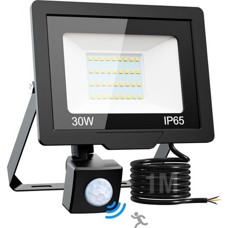 30-W-LED-Außenstrahler mit Bewegungsmelder, 6500 K/3000 lm, wasserdicht, für Terrasse, Garten, Garage, Hof, Lagerhalle, Kaltweiß (1/4)