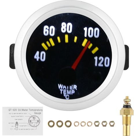 Manomètre de température d'eau à cadran en fibre de carbone de 52 mm pour tableaux de bord de voitures modifiés, 12 V universel pour voitures de course. (1/5)
