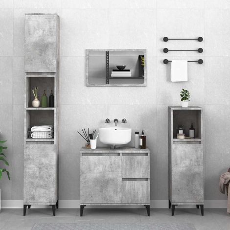 vidaXL Armario de baño madera contrachapada gris hormigón 30x30x190 cm (1/5)