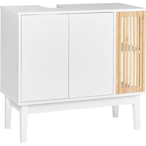 Mobile lavabo Bamboo MDF con gambe in legno di pino bianco e legno chiaro Nubes