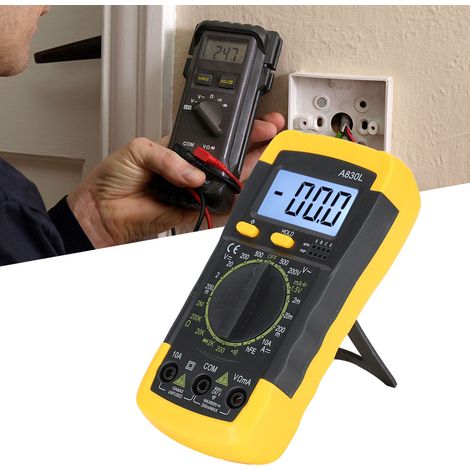 Multimètre numérique portable multifonctionnel à écran LCD, détecteur de tension et de courant AC/DC, jaune et noir. (1/5)