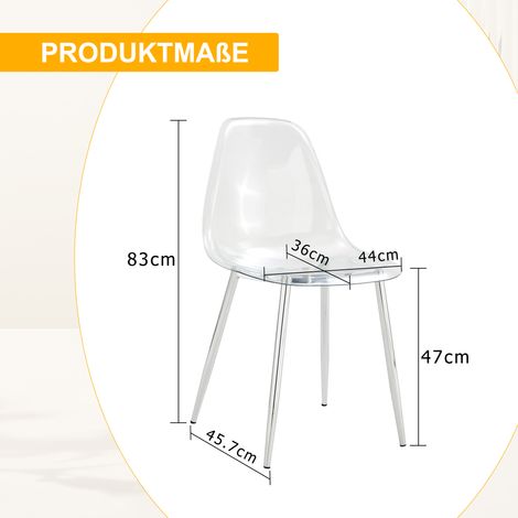 Lot de 4 chaises de salle à manger en plastique transparent,pieds métal argenté,stables antidérapantes,faciles à nettoyer,pour espace minimaliste. (1/5)