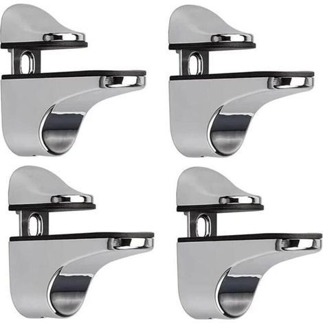 Support d'étagère en verre réglable – Lot de 4 – Alliage de zinc poli – Fixation murale pour étagères en verre et bois (1/5)