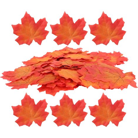 100 feuilles d'érable artificielles par sachet pour la décoration de table lors de fêtes d'automne, mariages et autres événements (rouge et jaune). (1/5)
