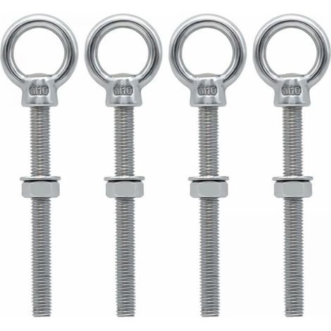 4 piezas de pernos de ojo M10 x 100 mm, tornillos de anillo M10 con rosca métrica, acero inoxidable para fijación y suspensión
