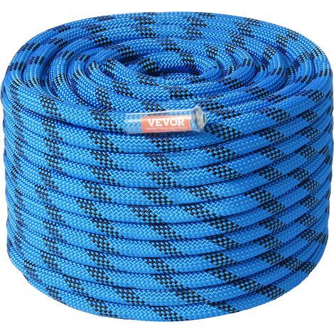 VEVOR Corde deescalade statique 12,7 mm, corde deescalade exterieure 45,7 m (150 pi), tension de rupture 30 kN, corde en fibre avec mousquetons en acier pour evasion, descente en rappel, sauvetage inc (1/5)