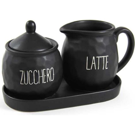 SET LATTIERA E ZUCCHIERA CON VASSOIO IN CERAMICA 19X11X2 CM IN COLORE NERO (1/3)