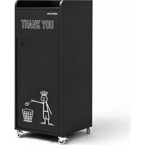 Poubelle snack "THANK YOU" en bois Noir 100 Litres PREMIUM - GOLDINOX (1/4)