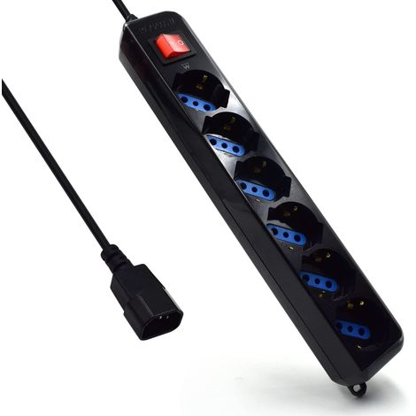 Ewent EW3925 Ciabatta Elettrica 6 Prese Schuko Italiane Spina VDE Protezione Sovratensione Interruttore Luminoso 1.5 m 250V 2500W colore Nero (1/4)