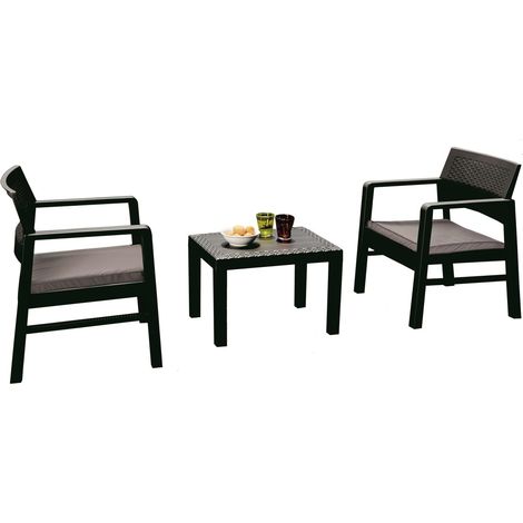 Progarden Balkon Set Kraka 3-tlg anthrazit Sitzgruppe Gartenmöbel Set Essgruppe