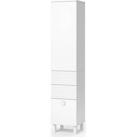 Meuble de rangement de salle de bain Sola, Blanc, 40.2 x 192.4 cm avec porte et tiroirs, Vicco