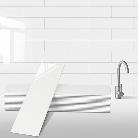 Carreaux Muraux À Décoller Et Coller, 24 Feuilles De Mosaïque Adhésive En PVC, Carrelage Décoratif Pour Dosseret, Carrelage Adhésif Pour Cuisine Et Salle De Bain (Blanc) (1/5)