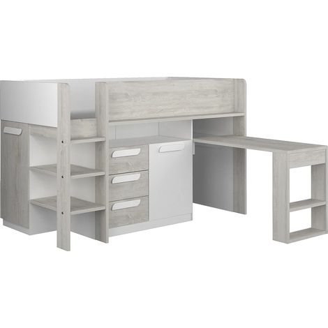 Letto combinato Con scrivania e scomparti 90 x 200 cm Bianco e Naturale - LOUKALA (1/5)