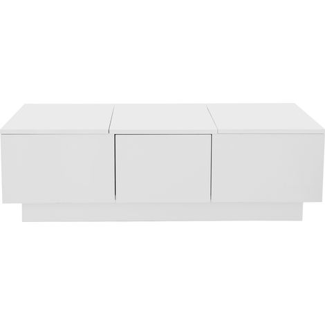Mesa de centro blanco brillo 100x50x31 cm con compartimentos ocultos y cajones (1/5)