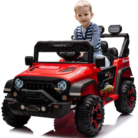 Voiture Électrique Enfant 12V 7AH Batterie Améliorée, 3 Vitesses, Télécommande 2.4G, LED, Bluetooth, Camion Electrique Rouge