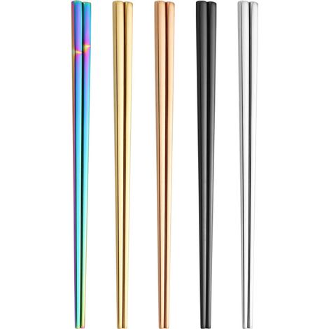 Lot de 5 paires Baguettes, Acier inoxydable, 23 cm, Réutilisables, Pour famille et restaurant (1/5)