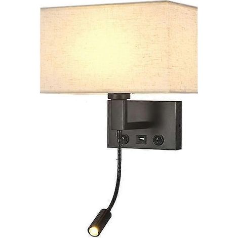 3104 5W LED-Wandleuchte für Bett und Flur mit Schwanenhals-Spot und USB-Anschluss - Schwarz / (Schwarz-Beige-Abdeckung, warmes Licht) (1/5)