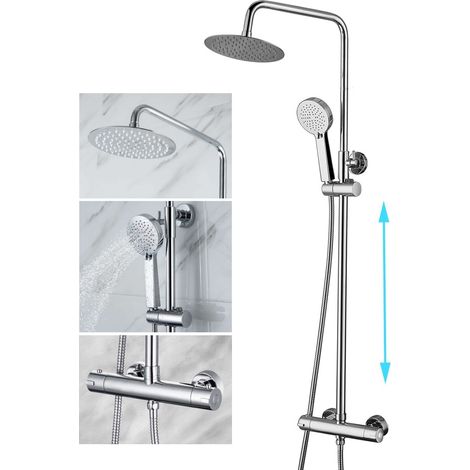 Round Chrome Thermostatic Dual Control Twin Head Shower Mixer Ultra Thin + Kit (1/5)