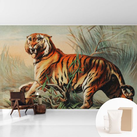 Papier peint intissé à motifs décoratifs pour salon chambre et bureau Décoration murale élégante avec colle Nature tigrée 416x254 cm (1/5)