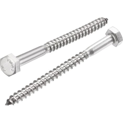 Vis à bois hexagonale M6x80mm - Lot de 10 - Acier Inox 304 - Fixation robuste charpente - Menuiserie et sol bois - Argenté (1/5)