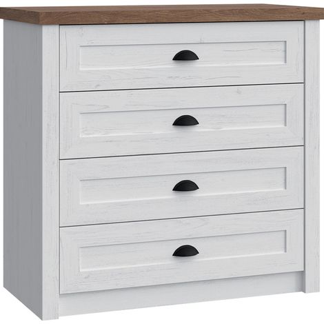 Kommode Léandre mit 4 Schubladen, Weiß und Holzoptik, 88.1cm