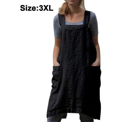 Tablier ample en coton et lin pour femme, style tablier croisé dans le dos, idéal pour la cuisine, la pâtisserie, le jardinage et autres travaux d'intérieur. (1/4)