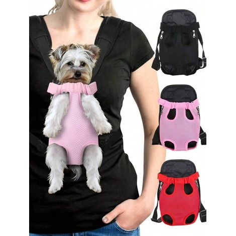 1 pièce Sac à dos à bandoulière pour animaux en maille respirante, sac de poitrine portable pour animaux de compagnie (chat et chien), taille S, design à crochet et boucle élastique au cou, noir (1/5)