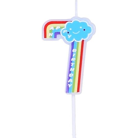 Vela de cumpleaños con el número "7" del arcoíris (1/2)