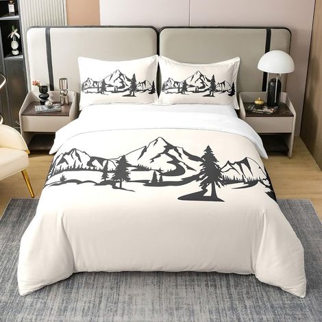 Fumée Diffuse Montagnes Housse De Couette Arbres Natural Scenery Art Housse De Couette 240x260cm 100% Coton Décor Léger La Nature L'Amourr Cadeau Beige Parure Lit - 260 x 240 cm + 2 taies d'oreiller 6 (1/5)
