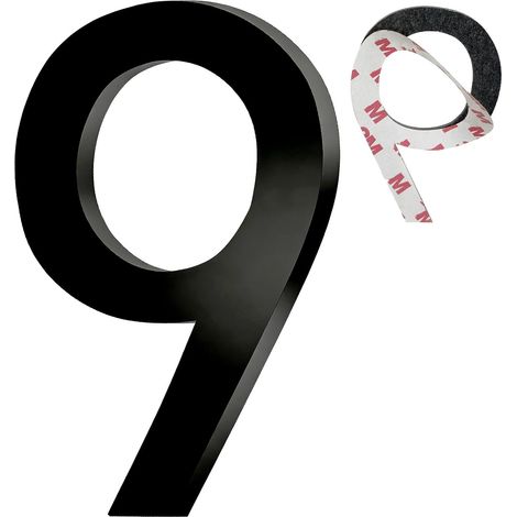 Black Number 9 Sticker, House Number Sticker, Acrylic Door Number Sticker, for Offices, Mailbox, Door, Garage (10 cm) (1/5)