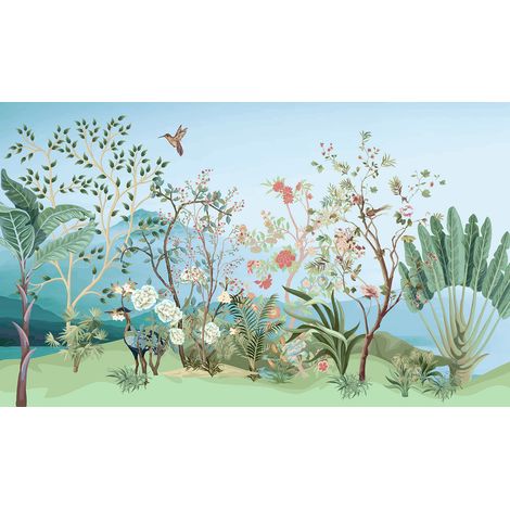 Papier peint panoramique - Jardin Oiseaux - 130 cm x 78 cm (1/2)