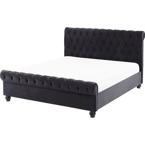 Bed Velvet AVALLON 140 x 200 cm (EU Double) Black