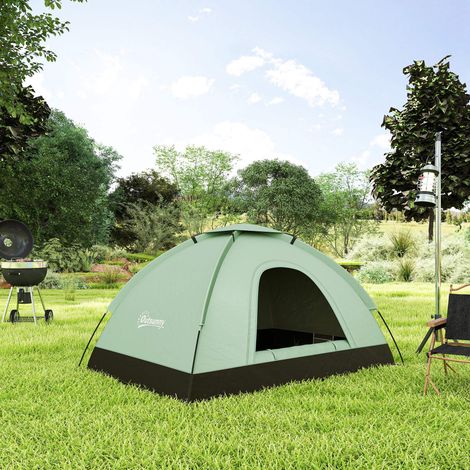 Tente de camping 2 personnes, motif camouflage, légère, tente dôme ventilée, facile à monter grâce à ses portes zippées.