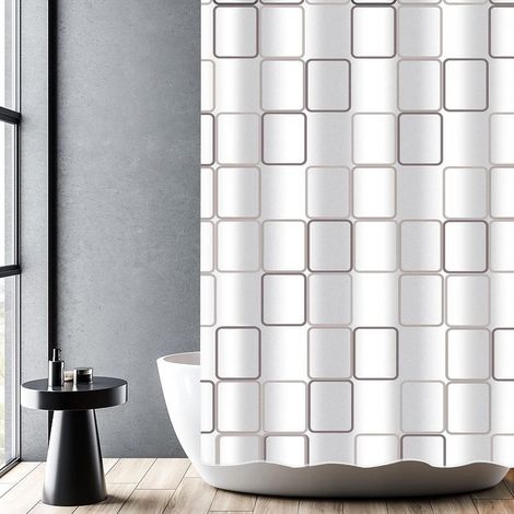 Rideaux de Douche Imperméable Résistant et Anti-moisissure Rideau de Douche en Polyester avec 12 Crochets,Rideau pour Salle de Bain,Lavable en Machine,180 cm x 200 cm Blanc
