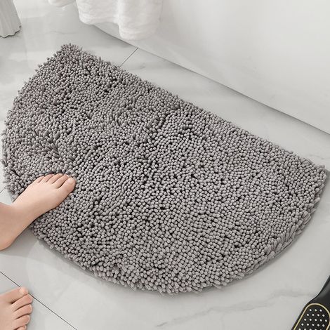 Tapis de bain semi-circulaire, tapis de salle de bain, tapis de bain semi-circulaire en chenille, tapis de sol absorbants pour enfants, tapis de bain et de douche lavables, gris clair, 50 x 80 cm (1/4)