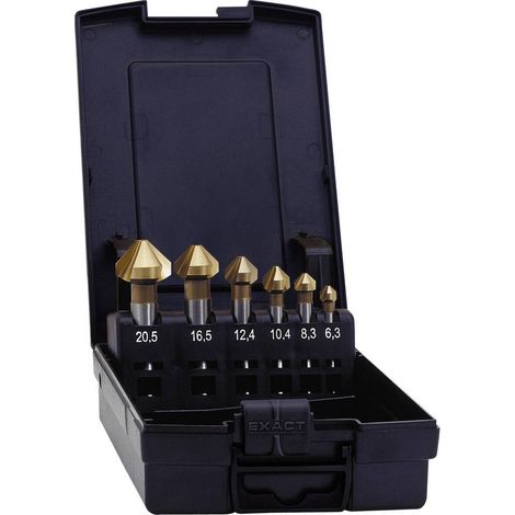 Exact 05567 Kit svasatori conici 6.3 mm, 8.3 mm, 10.4 mm, 12.4 mm, 16.5 mm, 20.5 mm HSS TiN Alberino cilindrico 1 KIT