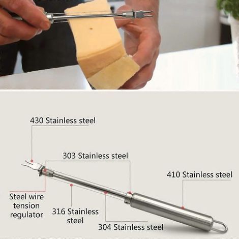 Trancheuse à fromage manuelle à double fil en acier inoxydable, coupe-beurre réglable avec fourchette, compatible lave-vaisselle, ustensiles de cuisine et outils de découpe (1/4)