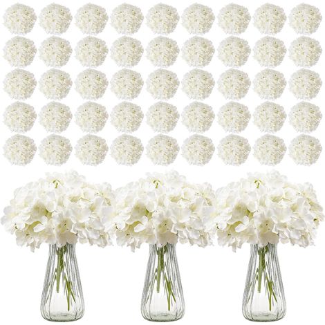 Hortensia Artificielle Lot de 305 Fleurs Artificielles 250 mm Bouquets de Fausses Fleurs Aspect Réaliste avec Tête 152,4 mm, pour Décoration Intérieure, Fêtes, Mariages, Centres de Table, Blanc (1/5)