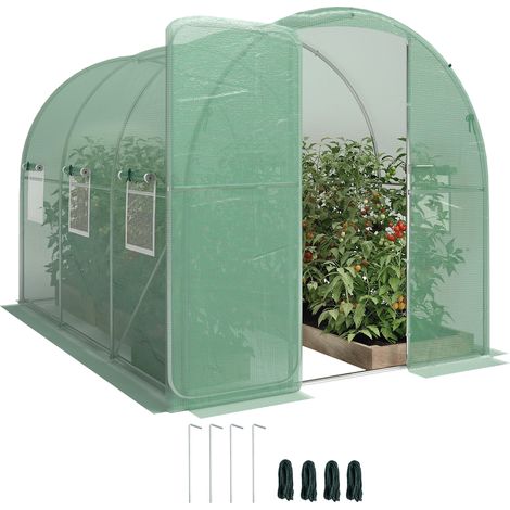 Serre tunnel de et 6 fenêtres. bâche PE 140 g/m² vert jardin 6m². serre de jardin tunnel 200x300x200cm porte (1/5)