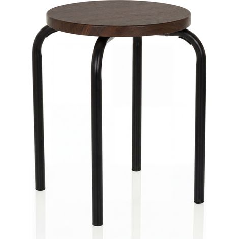 Stapelhocker / Sitzhocker Alranda Metall / MDF schwarz / walnuss hjh LIVING (1/5)