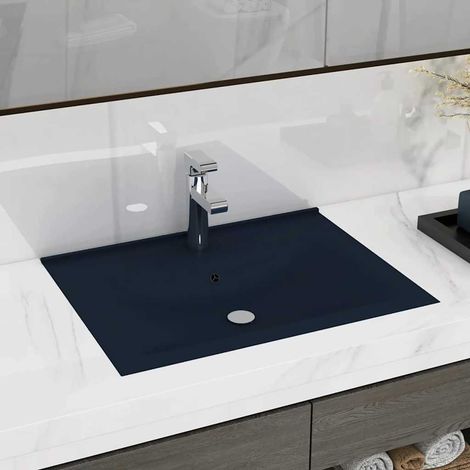 Vasque à poser Lavabo à poser avec trou de robinet pour salle de bain - Bleu foncé mat 60x46 cm Céramique BV605575 - BonneVie (1/5)