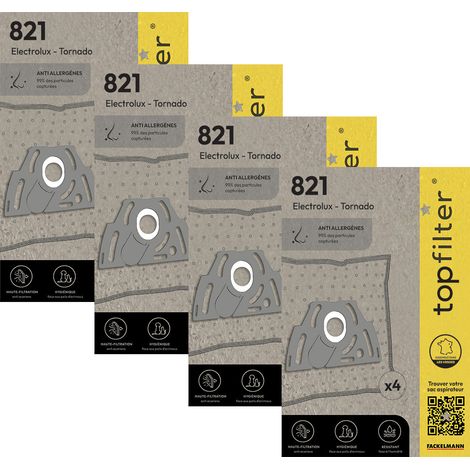 Lot de 4 packs de 4 sacs aspirateur 64821 pour Tornado et Electrolux TopFilter Premium (1/5)