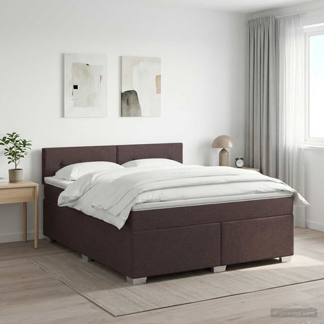 vidaXL Lit boxspring avec matelas Marron foncé 140 x 190 cm Tissu (1/5)