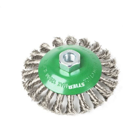 STIER Kegelbürste, Ø 115 mm, M14, 0,5 mm, gezopft, Edelstahl V2A, Wildkrautbürste, Unkrautbürste, Freischneider