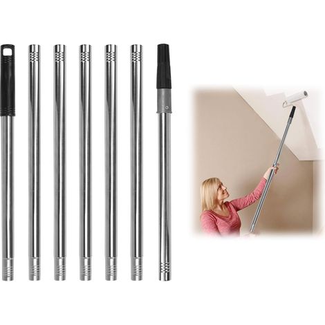 Poteau d'extension pour rouleau de peinture 2.8 m, 7 segmentés Extension de Pinceau Télescopique en acier inoxydable léger, télescopique pour outils de peinture et de nettoyage (1/5)