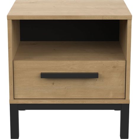 Comodino 1 cassetto e 1 nicchia decoro quercia e nero opaco Craft - L44,6 cm