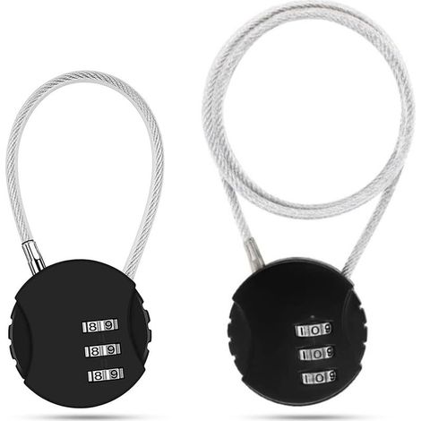 2 cadenas à code Divers accessoire de portail, câble acier durci, 50 cm et 13,5 cm, combinaison 3 chiffres, alliage de zinc (1/5)