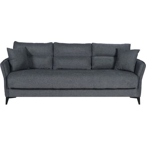 Canapé convertible 3 places - OTTOWA - Tissu gris foncé - 2 coussins - Coffre de rangement - 217 x 92 x 85 cm (1/5)