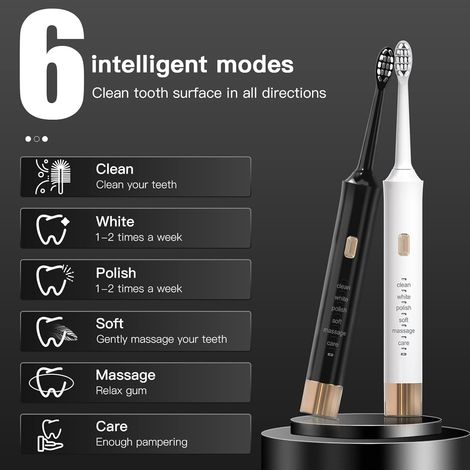 Brosse à dents électrique - avec 5 têtes de brosse, 6 modes de nettoyage (Noir)-AquaForge (1/4)