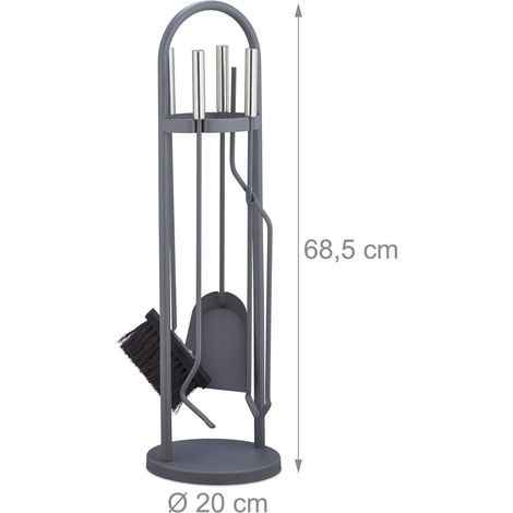 Ensemble serviteur de cheminée 5 pièces accessoire pelle balai pince support tisonnier gris (1/4)